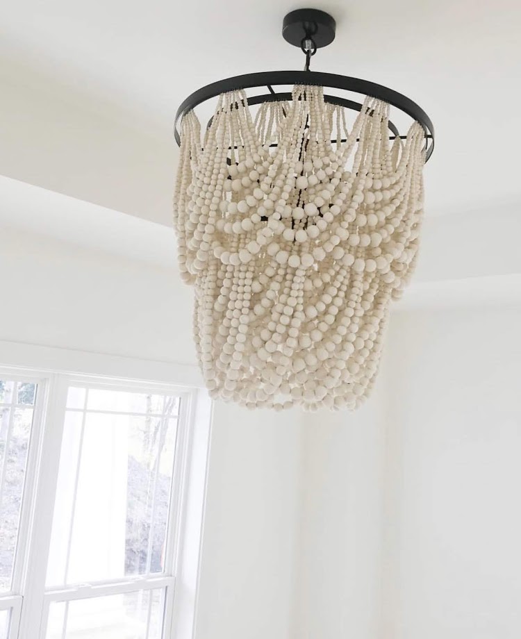 large statement wood beaded chandelier