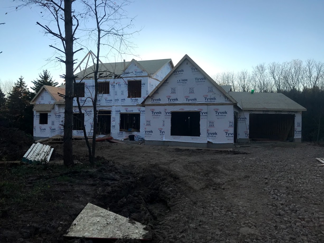 new construction two story wrapped in tyvek