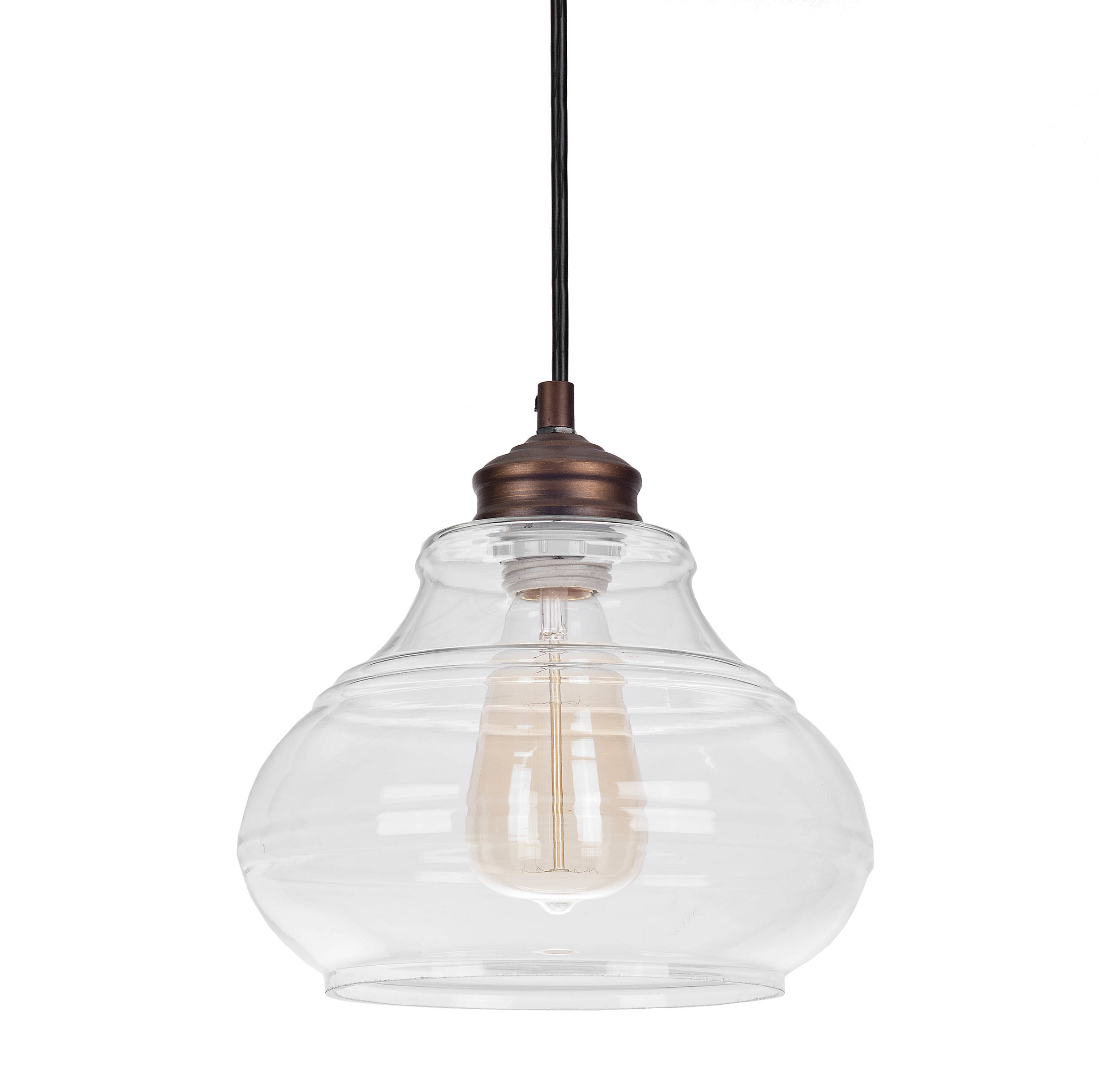 glass blown pendant light with bronze accent 