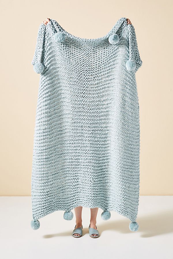 blue knit throw blanket