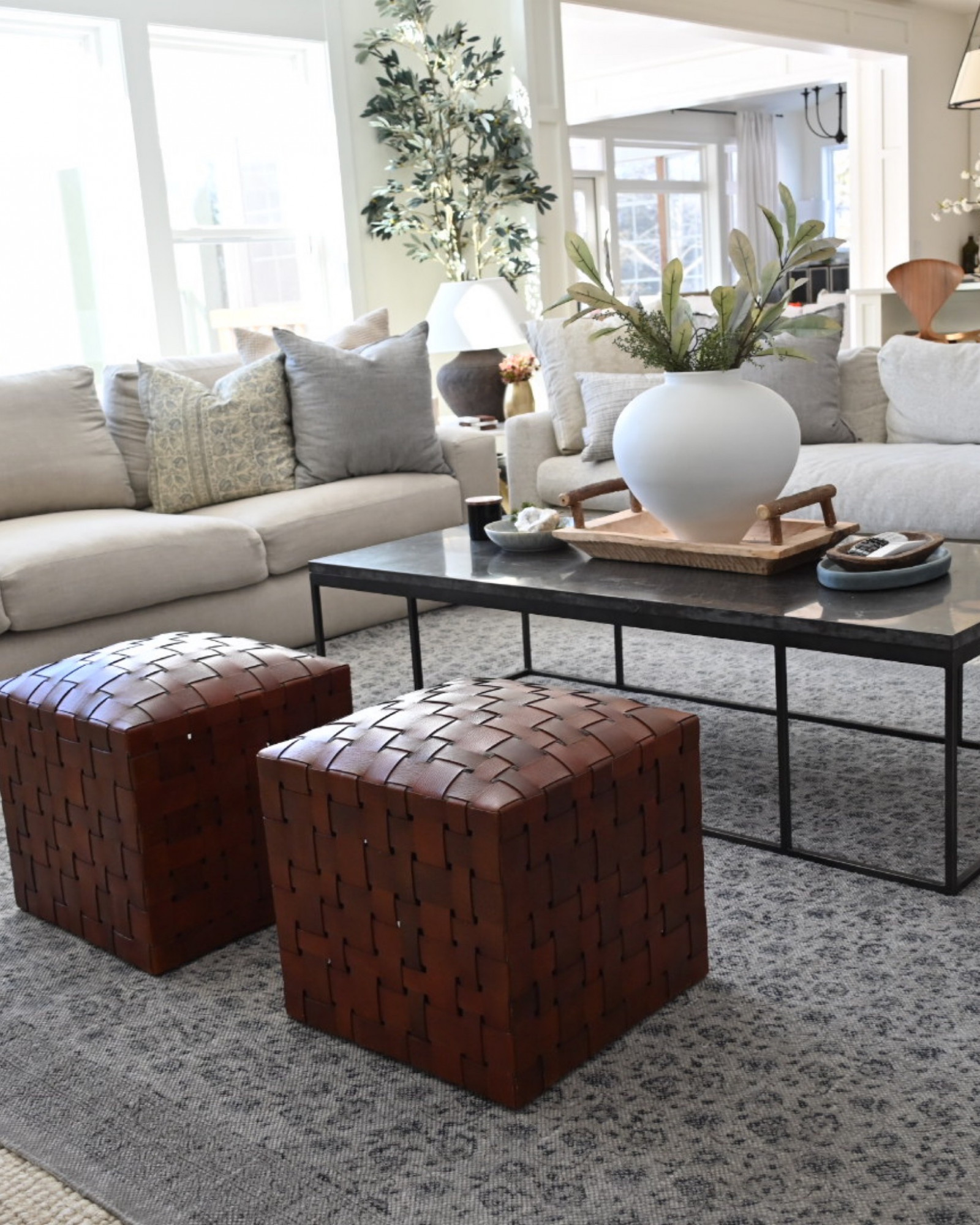 Living room with ottoman deals and coffee table