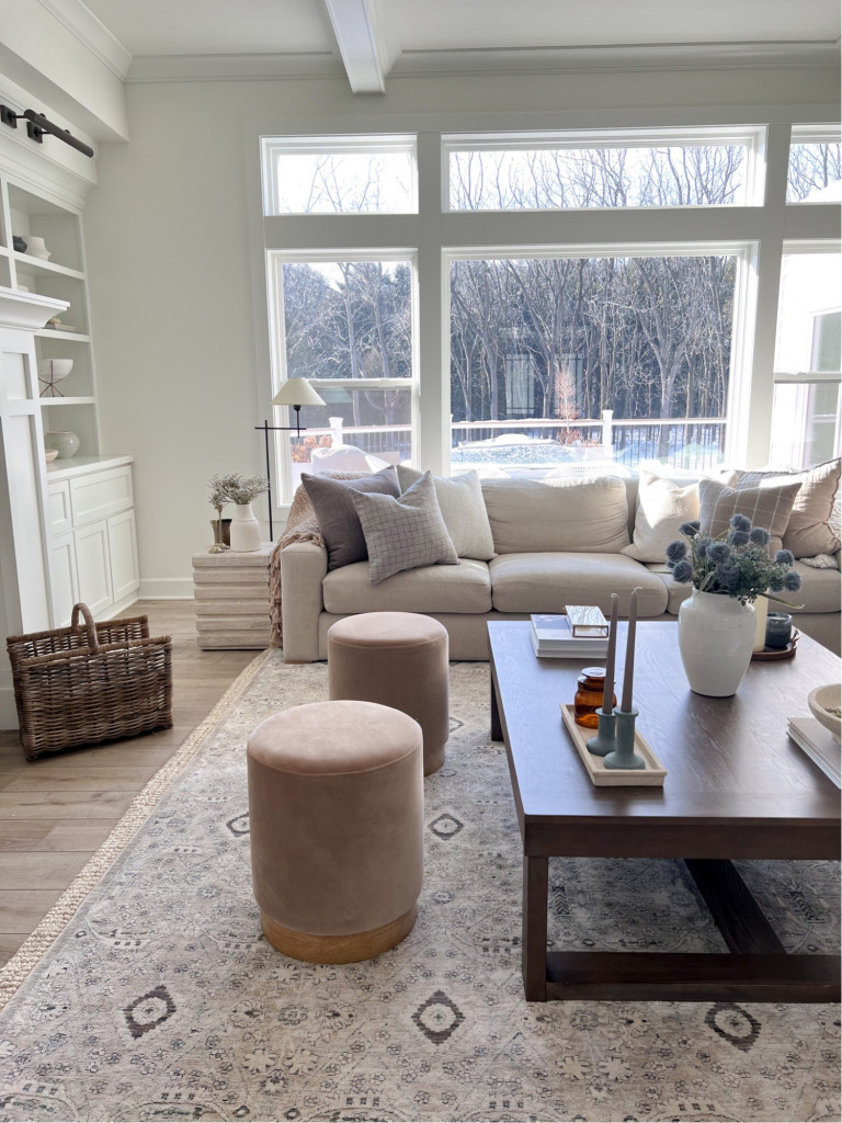 Living room with ottoman outlet seating